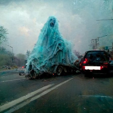 ghost in a traffic accident. Road safety concept GENERATIVE AI, GENERATIVE, AI High quality illustrationの素材