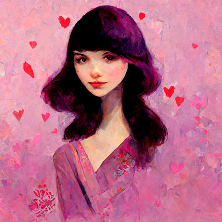 woman in love with pink background and red hearts GENERATIVE AI, GENERATIVE, AIの素材