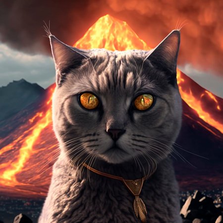 GENERATIVE AI, GENERATIVE, AI, angry cat is a demon in a volcanoの素材
