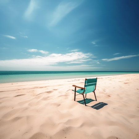 Beach chair on tropical beach with turquoise water and blue skyの素材
