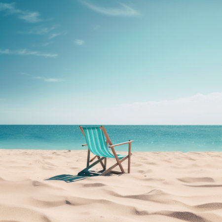 Beach chair on the sand with blue sea and sky background.の素材