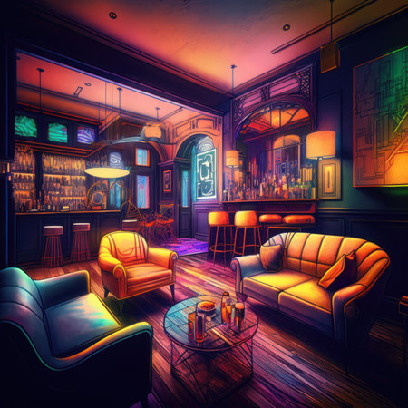 Illustration of the interior of a bar with a beautiful design.の素材