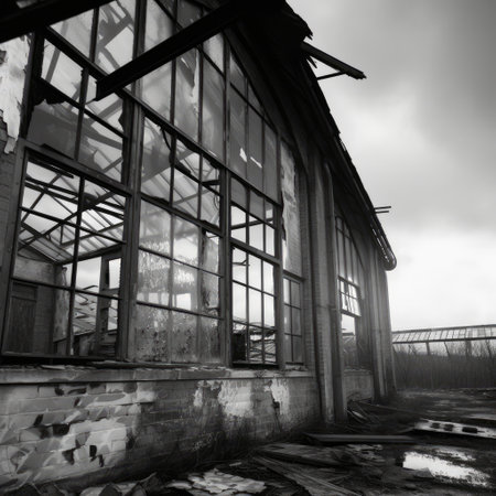abandoned industrial building in black and white, toned imageの素材