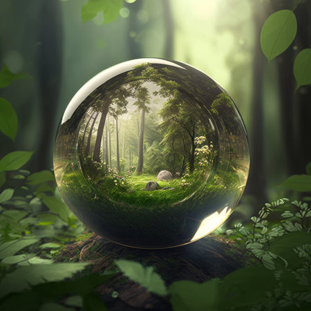 Crystal ball in the forest. This is a 3d render illustrationの素材