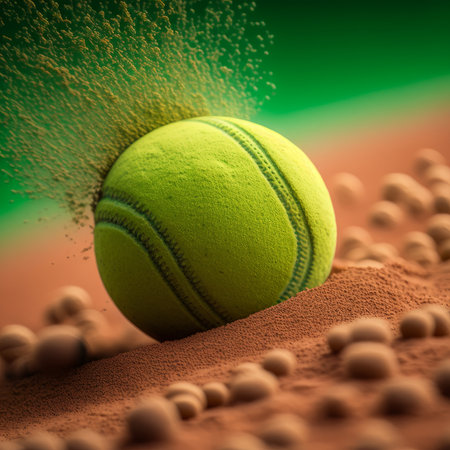 tennis ball on the court with some sand in the background - 3d illustrationの素材