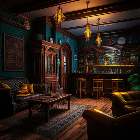 Interior bar. 3D rendering. Vintage style.の素材