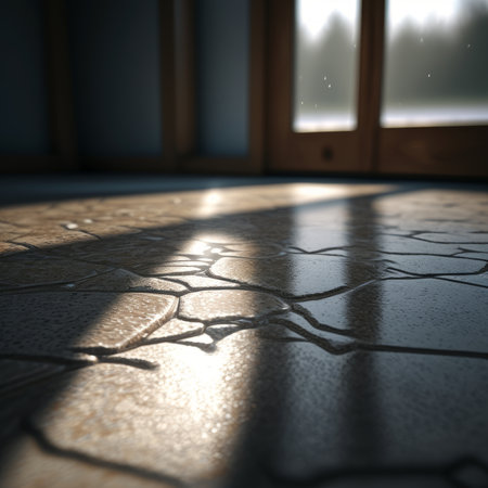 Floor of a room with a window and a reflection of sunlightの素材