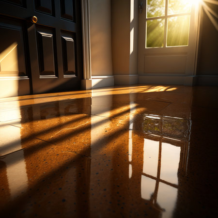 Old wooden door with shadow on the floor. 3d rendering.の素材