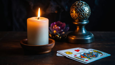 Crystal Ball with Candle and Tarot Card