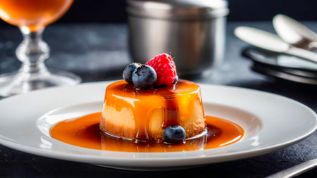Indulge in the creamy sweetness of flan, a dessert that brings sugar, milk, and cream into perfect harmony. This homemade treat is a lunchtime favorite, promising a moment of sweet serenityの写真素材