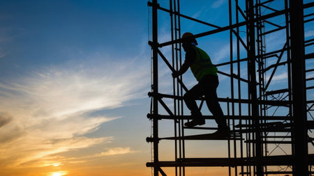 Silhouettes of men in hardhats emerge, symbols of development and the tireless spirit of the...