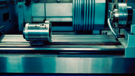 Operating a CNC lathe with precision in an industrial factory, enhancing production accuracyの写真素材