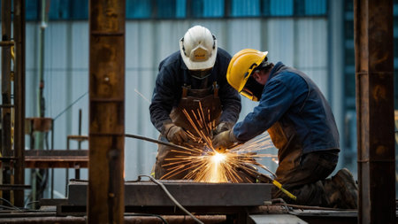 Industrial Safety and Skill, Steel Welding in a buildingの写真素材