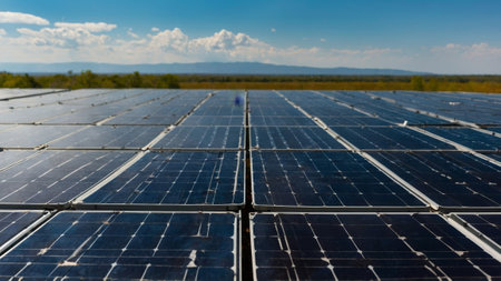 Photovoltaic technology captured in use, demonstrating its role in advancing ecology-friendly energy solutionsの写真素材