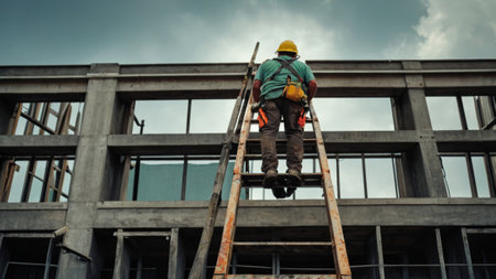 construction site illustrating both safe and dangerous working conditions for educational purposesの写真素材
