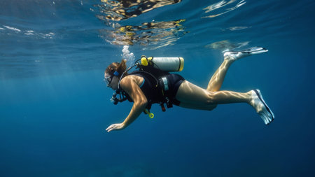 diver swims amid the vibrant marine life, showcasing the beauty of the undersea world