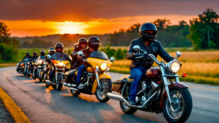 Discover the unity among biker gangs, where men ride as one under the banner of brotherhood, freedom, and the sheer love for motorbikesの写真素材