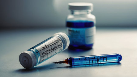 vaccinations, this image shows a syringe prepared with a dose of liquid medicine, ready to combat disease through medical injectionの写真素材