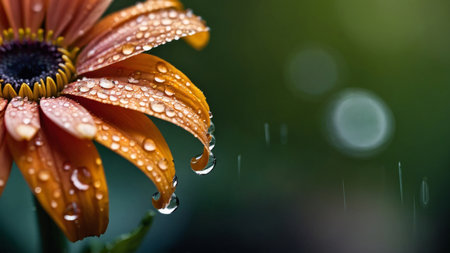 Waterdrops on Floral Petals. nature magnificence through the lens of macro photography, where each waterdrop on a petal reflects a tinyの写真素材