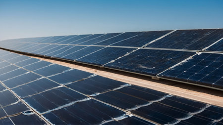 Photo of a solar cell panel effectively harnessing sunlight, emphasizing its efficiency and renewable natureの写真素材