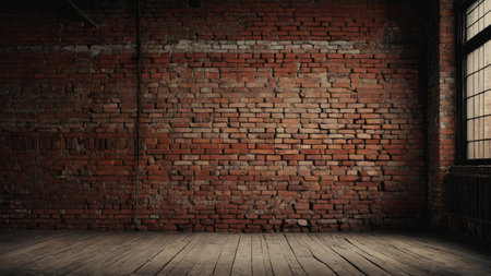 rugged texture of this red brickwall, combined with its rustic, aged blocks, offers a vintage appeal and a perfect canvas for copy spaceの写真素材