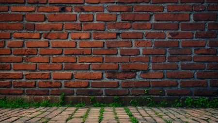 vintage red brickwall features a rough, textured surface, aged beautifully to provide a rustic backdrop with plenty of copy space for creative projectsの写真素材