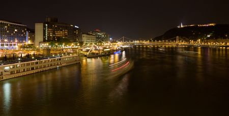 night river danube panorama of budapest from chain bridgeの写真素材