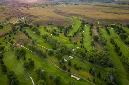 Aerial view of a beautiful green golf course.の写真素材