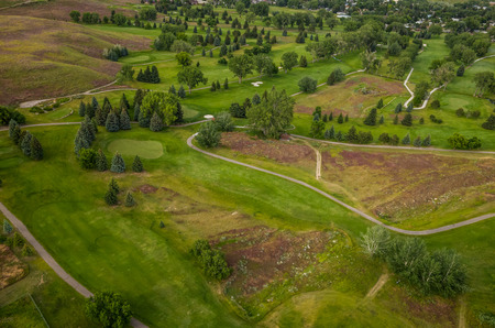 Aerial view of a beautiful green golf course.の写真素材