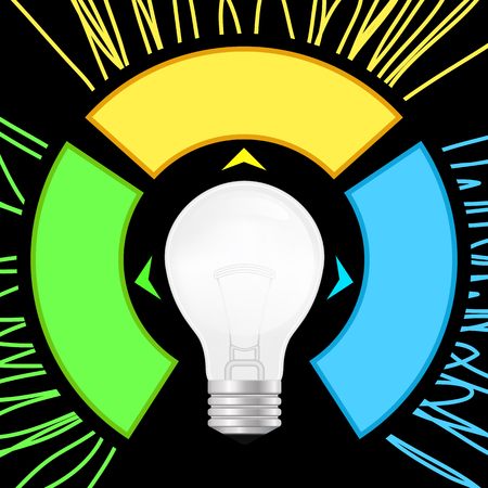 Vector light bulb infographic. Template for lamp diagram, graph, presentation, chart. Business startup idea concept with 3 options, parts, steps or processes.のイラスト素材