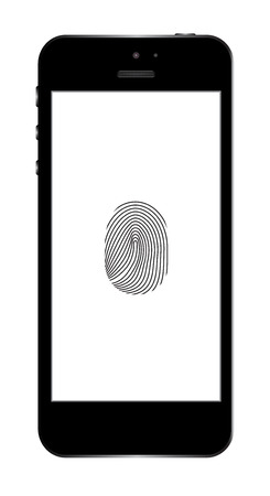 Realistic black mobile phone isolated on white backgroundの写真素材