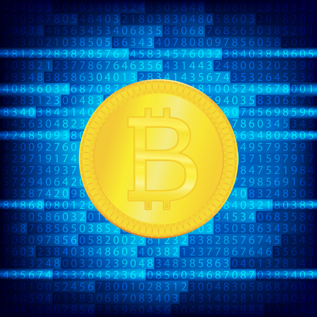 Crypto currency golden coin . Abstract virtual money on blue background .Digital matrix of deducting money . Use for logos, print products or other design. . Eps 10 vector illustrationのイラスト素材