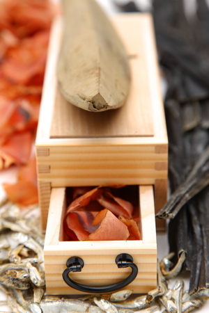 typical dried foods for Japanese soup stockの写真素材