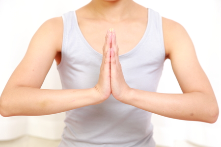 young Japanese woman doing YOGA poseの写真素材