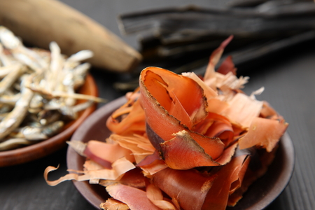 typical dried foods for Japanese soup stockの写真素材
