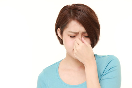 woman suffers from Asthenopiaの写真素材