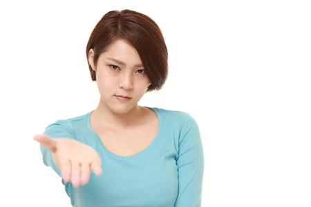 angry woman requests somethingの写真素材