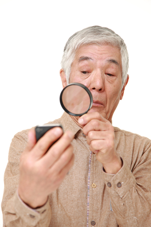 senior Japanese man with presbyopiaの写真素材