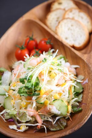 corn coleslaw salad with shrimpの写真素材