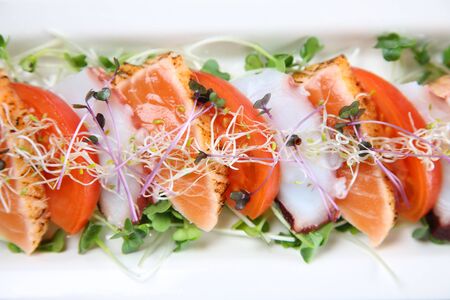 fresh salmon and octopus carpaccioの写真素材