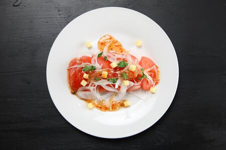 fresh tomato salad with cheeseの写真素材