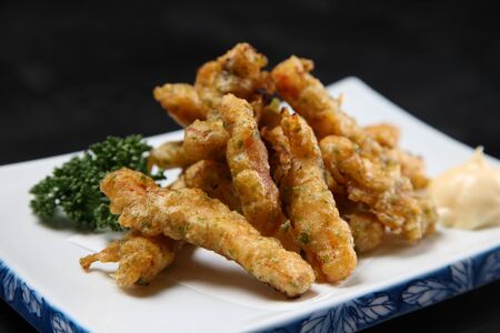 deep fried pork innards with parsleyの写真素材