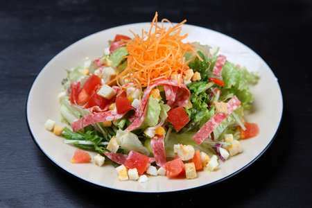 soft salami and boiled egg saladの写真素材