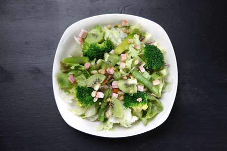 fresh green salad with baconの写真素材