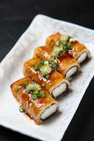 yam pork rolls in sweet sauceの写真素材