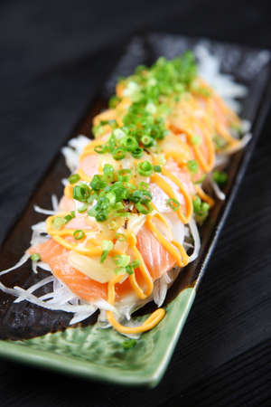 Lightly Broiled Salmon Cheese Carpaccioの写真素材