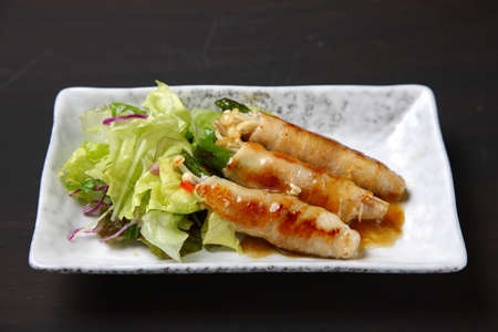 Pork Asparagus mushroom Roll Upの写真素材