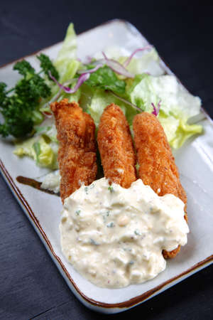 Chicken stick cutlet with tartar sauceの写真素材