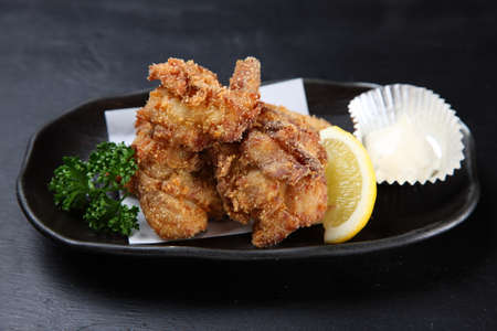 Japanese fried chicken with lemonの写真素材