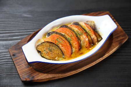 eggplant and tomato cheese gratinの写真素材